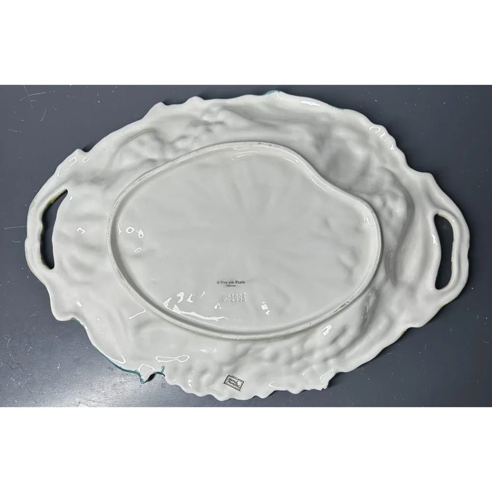 Vintage Fitz and Floyd Hand Painted Fruit Corn Grapes Relief Oval Platter 1995